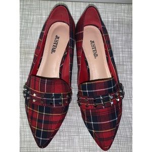 Plaid & Silver Studded Loafers - Sz 8